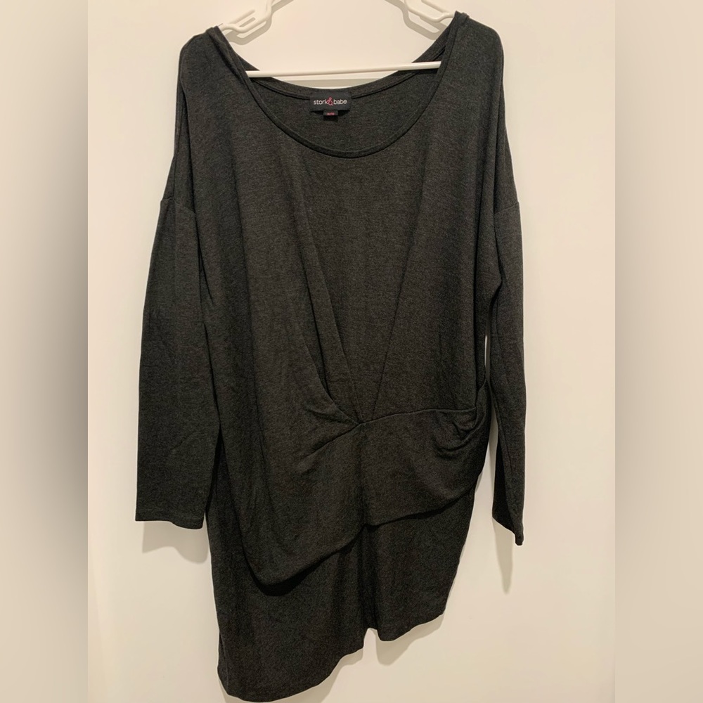 Maternity Stork and Babe grey long sleeve dress, size XL